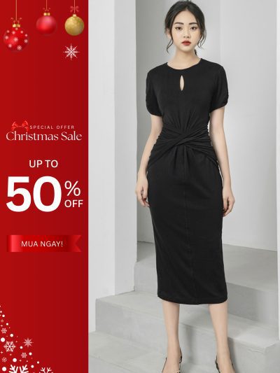 Đầm thiết kế tay ngắn dáng ôm xẻ tà Gemmi fashion, DK8414