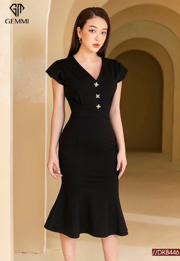 Váy đầm nữ ôm body cổ V thiết kế đôi cá Gemmi fashion, DK8446