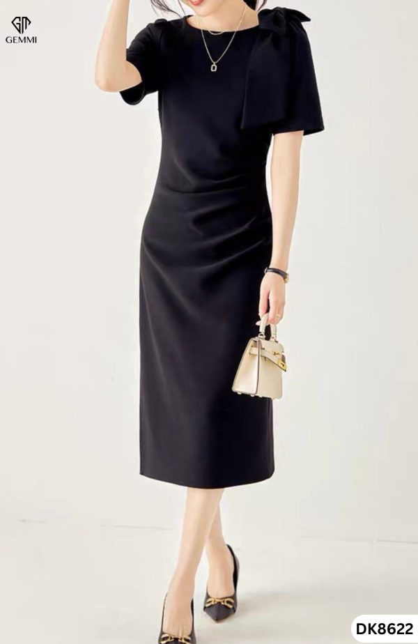 Đầm body thiết kế cổ thuyền chiết eo nơ vai Gemmi fashion, DK8622 - Hình ảnh 3
