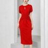 Đầm thiết kế tay ngắn dáng ôm xẻ tà Gemmi fashion, DK8414
