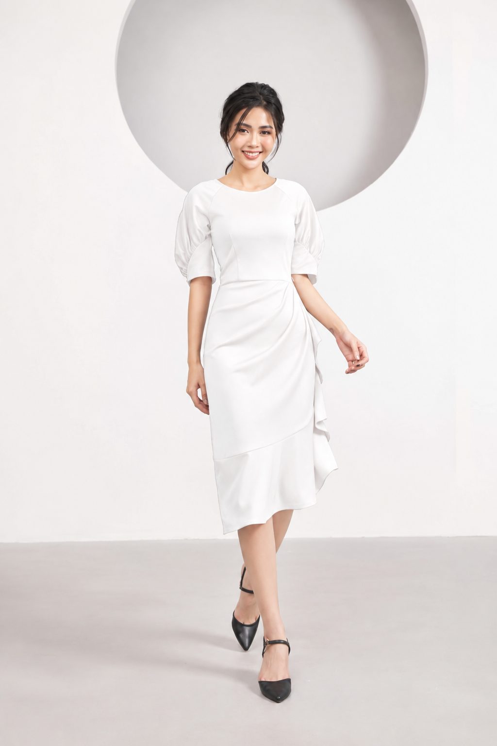 Đầm nữ đuôi cá GEMMI Fashion thiết kế cổ tròn tay bồng DK8421 - Ảnh 5