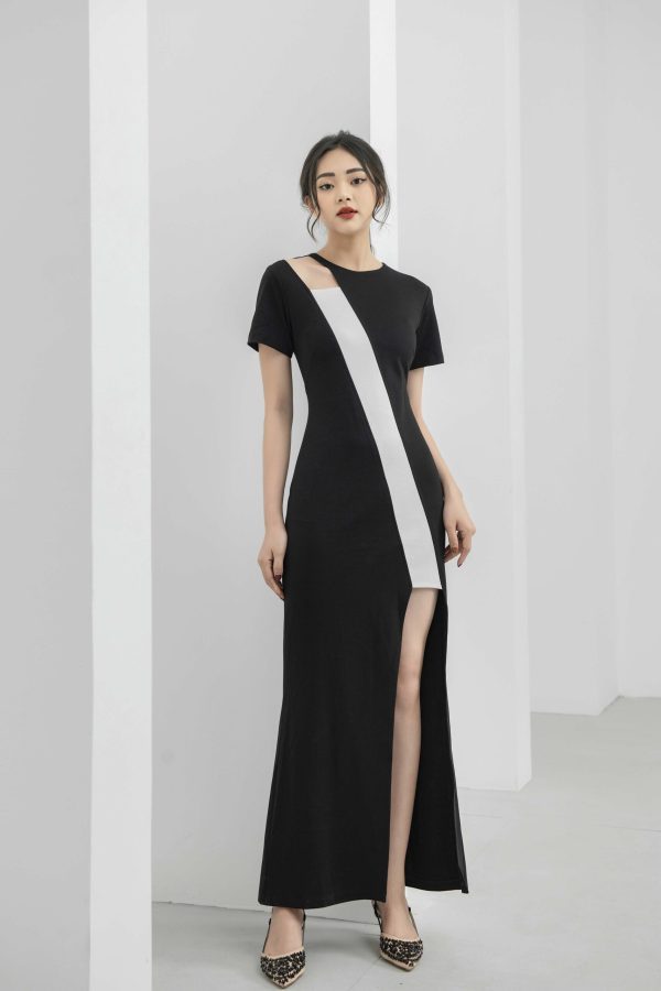 Đầm Body Phối Trắng Dáng Dài GEMMI Fashion, DK8412