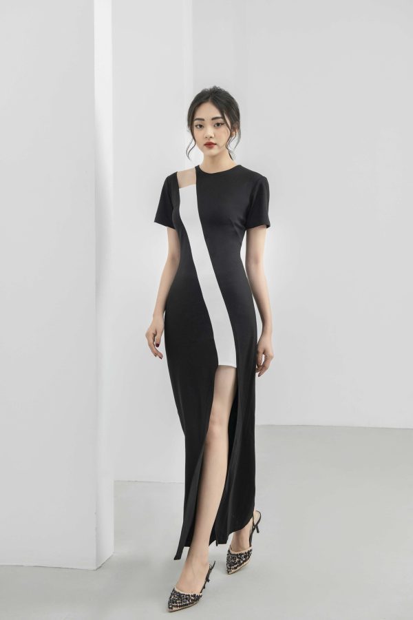 Đầm Body Phối Trắng Dáng Dài GEMMI Fashion, DK8412 - Hình ảnh 2