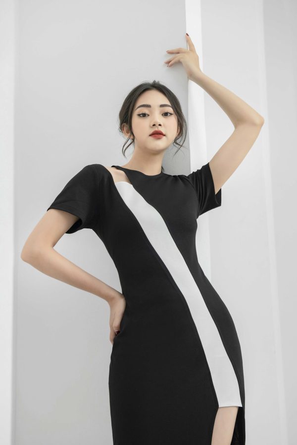 Đầm Body Phối Trắng Dáng Dài GEMMI Fashion, DK8412 - Hình ảnh 3