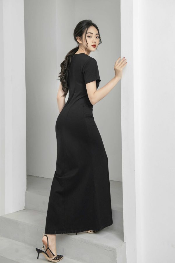 Đầm Body Phối Trắng Dáng Dài GEMMI Fashion, DK8412 - Hình ảnh 4