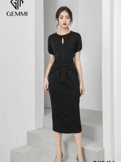 Đầm thiết kế tay ngắn dáng ôm xẻ tà Gemmi fashion, DK8414