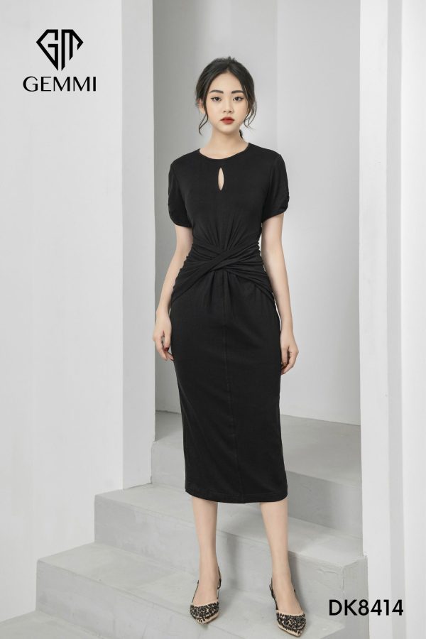 Đầm thiết kế tay ngắn dáng ôm xẻ tà Gemmi fashion, DK8414