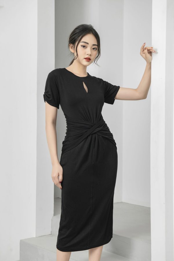 Đầm thiết kế tay ngắn dáng ôm xẻ tà Gemmi fashion, DK8414 - Hình ảnh 4