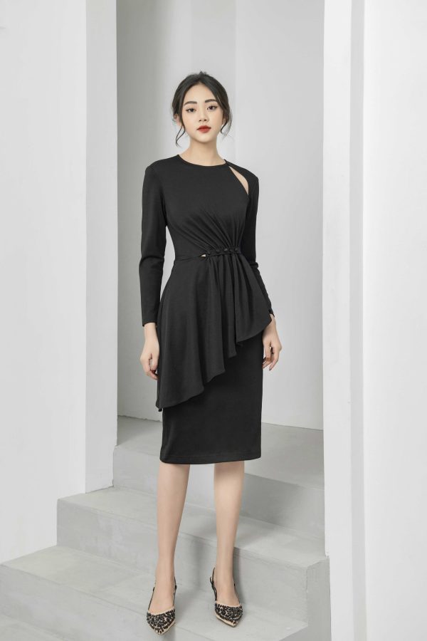 Đầm thiết kế dài tay xẻ tà dáng ôm Gemmi fashion, DK8415