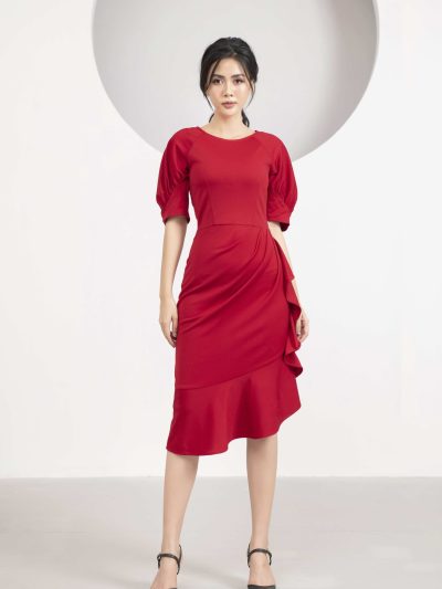 Đầm nữ đuôi cá GEMMI Fashion thiết kế cổ tròn tay bồng DK8421