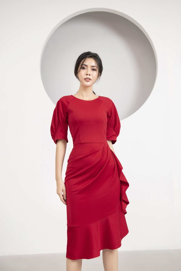 Đầm nữ đuôi cá GEMMI Fashion thiết kế cổ tròn tay bồng DK8421 - Hình ảnh 10