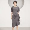 Đầm nữ đuôi cá GEMMI Fashion thiết kế cổ tròn tay bồng DK8421