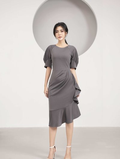 Đầm nữ đuôi cá GEMMI Fashion thiết kế cổ tròn tay bồng DK8421