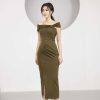Váy đầm nữ cổ lệch xếp ly thiết kế ôm body dáng dài Gemmi fashion, DK8467