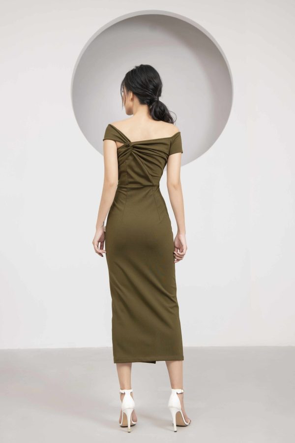 Váy đầm nữ cổ lệch xếp ly thiết kế ôm body dáng dài Gemmi fashion, DK8467 - Hình ảnh 4