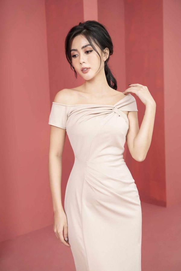 Váy đầm nữ cổ lệch xếp ly thiết kế ôm body dáng dài Gemmi fashion, DK8467 - Hình ảnh 9