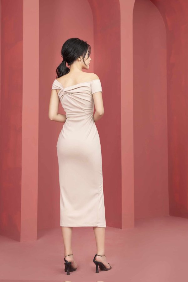 Váy đầm nữ cổ lệch xếp ly thiết kế ôm body dáng dài Gemmi fashion, DK8467 - Hình ảnh 8