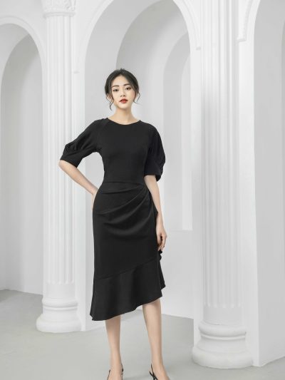 Đầm nữ đuôi cá GEMMI Fashion thiết kế cổ tròn tay bồng DK8421