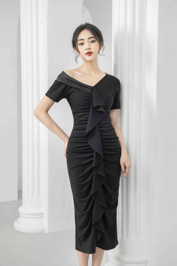 Đầm Body Dáng Dài Rúm Trước Ngực GEMMI Fashion, DK8422