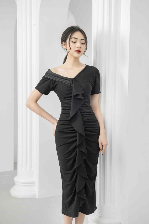 Đầm Body Dáng Dài Rúm Trước Ngực GEMMI Fashion, DK8422 - Hình ảnh 3