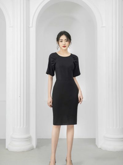 Đầm nữ công sở thiết kế cổ tròn dáng ôm thanh lịch Gemmi fashion, DK8423