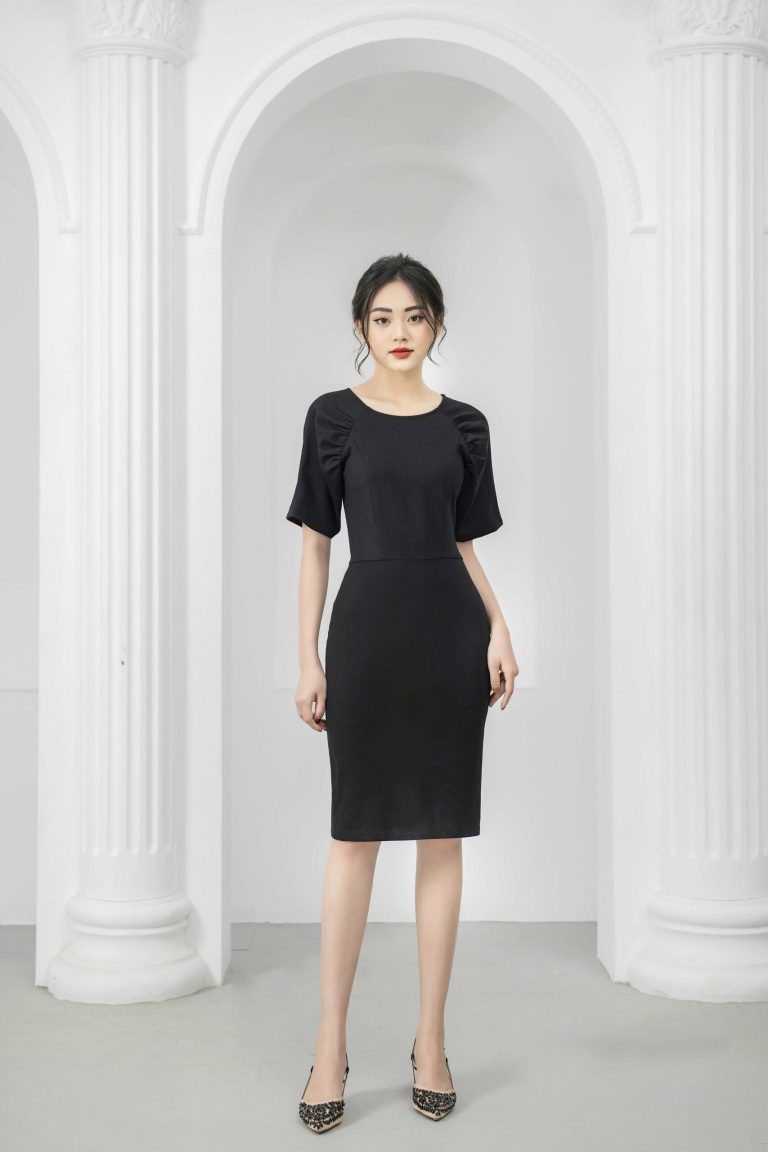 Đầm nữ công sở thiết kế cổ tròn dáng ôm thanh lịch Gemmi fashion, DK8423