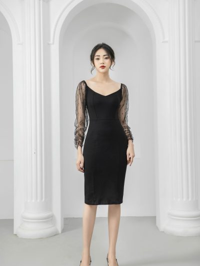 Đầm nữ thiết kế dáng ôm tay ren voan Gemmi fashion, DK8424