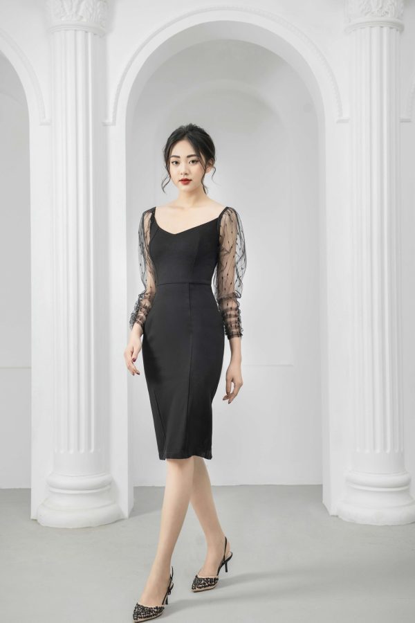 Đầm nữ thiết kế dáng ôm tay ren voan Gemmi fashion, DK8424 - Hình ảnh 2
