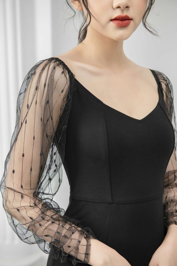 Đầm nữ thiết kế dáng ôm tay ren voan Gemmi fashion, DK8424 - Hình ảnh 4