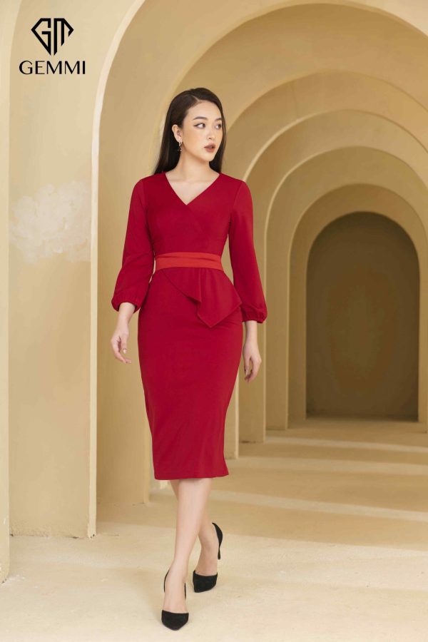 Đầm Body Dáng Peplum Phối Lụa Eo GEMMI Fashion, DK8448 - Hình ảnh 2