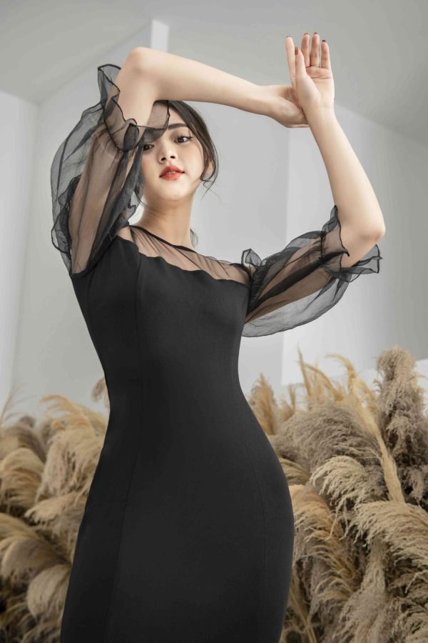 Đầm Nữ Ôm Body GEMMI Umi Hàn Thiết Kế Trễ Vai Xẻ Tà DK8430 - Hình ảnh 6