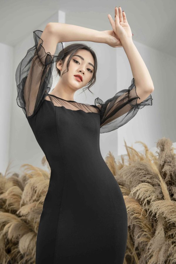 Đầm Nữ Ôm Body GEMMI Umi Hàn Thiết Kế Trễ Vai Xẻ Tà DK8430 - Hình ảnh 7