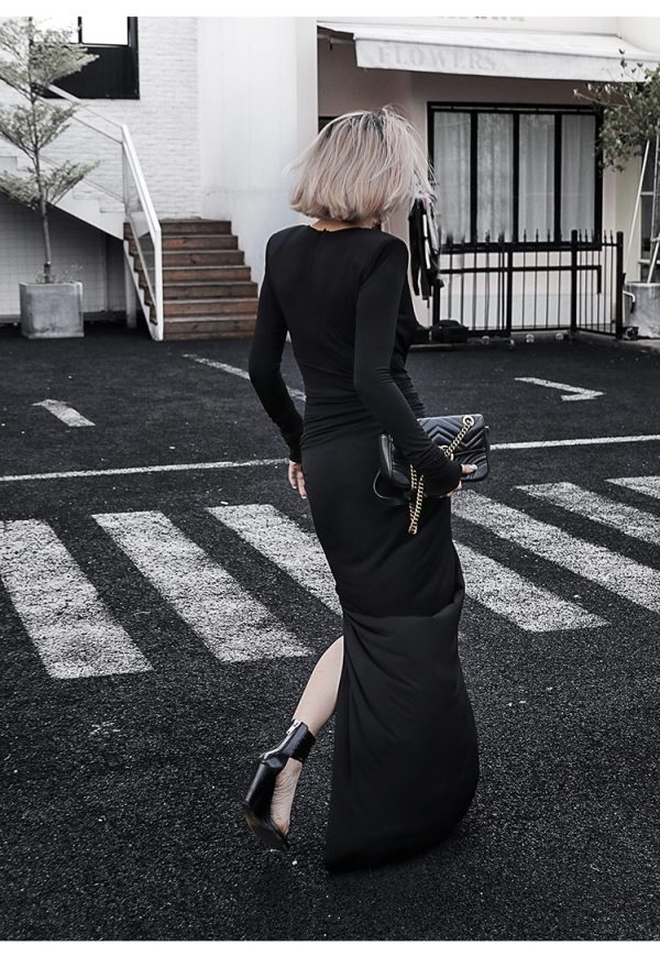 Đầm Thiết kế dự tiệc cổ tim dáng dài ôm body thiết kế dài tay xẻ tà Gemmi Fashion, DK8324 - Hình ảnh 3