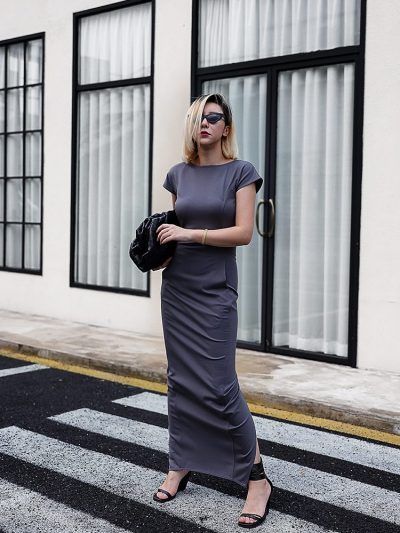 Đầm body dáng dài co giãn 4 chiều tay bồng cá tính GEMMI, DK8405