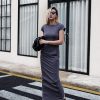 Đầm body dáng dài co giãn 4 chiều tay bồng cá tính GEMMI, DK8405