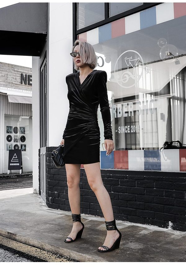 Đầm Nhung Thiết kế dự tiệc cổ tim dáng ôm body thiết kế dài tay xẻ tà Gemmi Fashion DK8315 - Hình ảnh 20