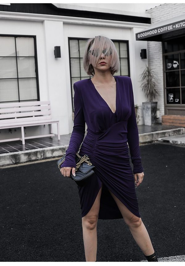 Váy đầm nữ dự tiệc cổ tim dáng ôm body thiết kế dài tay xẻ tà Gemmi Fashion DK8314 - Hình ảnh 23