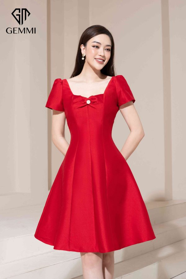 Đầm xòe xòe GEMMI chất liệu Tafeta nữ thiết kế cổ vuông dự tiệc, DK8478 - Hình ảnh 2