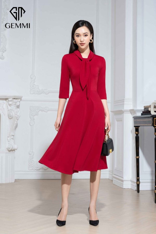 Váy đầm nữ công sở dáng xòe thiết kế tay lỡ cổ nơ Gemmi fashion, DK8497 - Ảnh 6