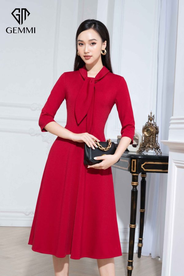 Váy đầm nữ công sở dáng xòe thiết kế tay lỡ cổ nơ Gemmi fashion, DK8497 - Ảnh 7