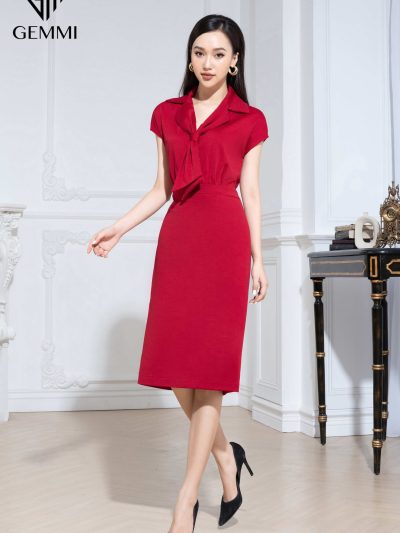 Váy đầm body cổ đức cà vạt nữ công sở Gemmi fashion, DK8499