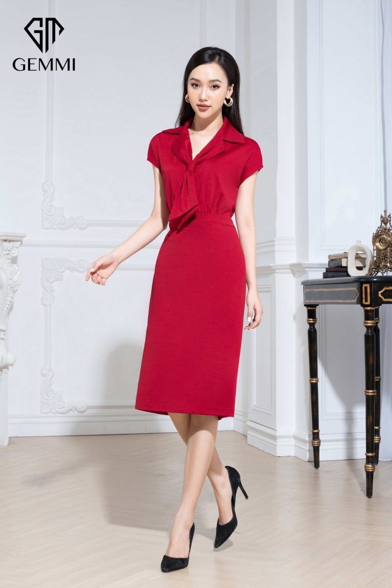 Váy đầm body cổ đức cà vạt nữ công sở Gemmi fashion, DK8499