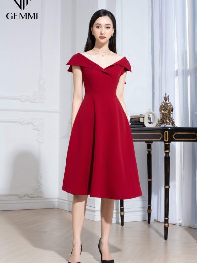 Đầm dự tiệc trễ vai thiết kế dáng xòe Gemmi fashion, DK8477