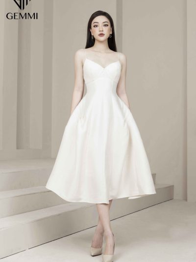 Váy đầm nữ dự tiệc hai dây lụa cao cấp thiết kế dáng xòe Gemmi fashion, DK8469