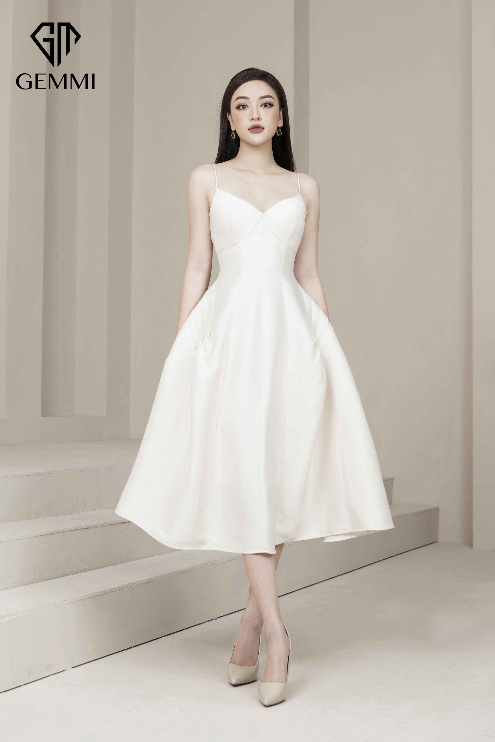 Váy đầm nữ dự tiệc hai dây lụa cao cấp thiết kế dáng xòe Gemmi fashion, DK8469