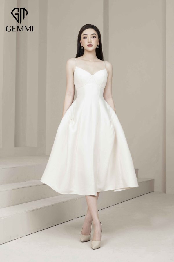 Váy đầm nữ dự tiệc hai dây lụa cao cấp thiết kế dáng xòe Gemmi fashion, DK8469 - Hình ảnh 2