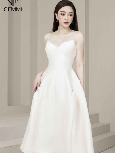 Váy đầm nữ dự tiệc hai dây lụa cao cấp thiết kế dáng xòe Gemmi fashion, DK8469