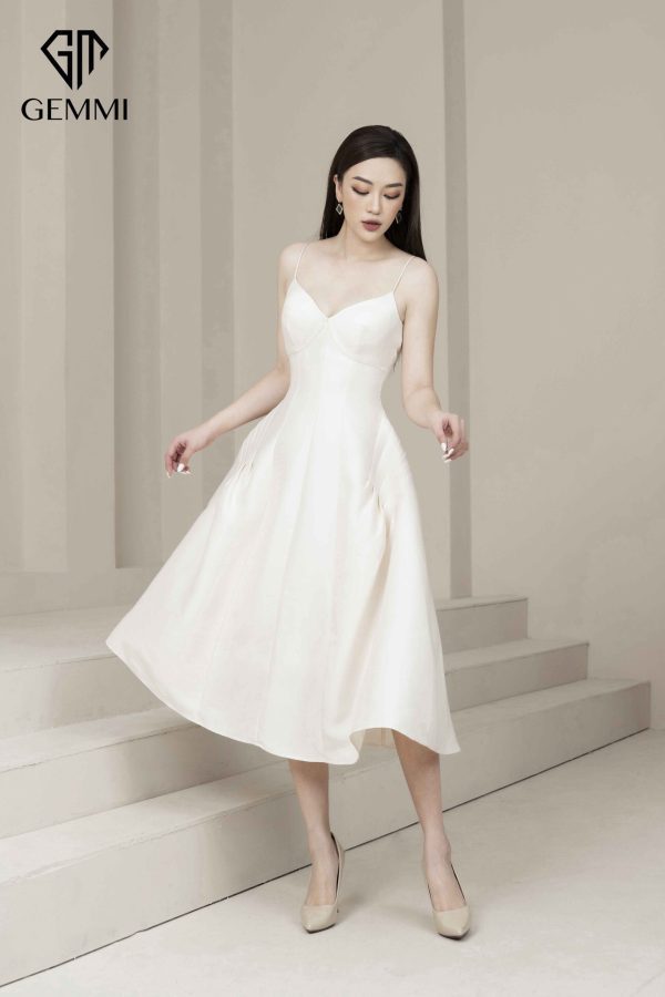 Váy đầm nữ dự tiệc hai dây lụa cao cấp thiết kế dáng xòe Gemmi fashion, DK8469 - Hình ảnh 4