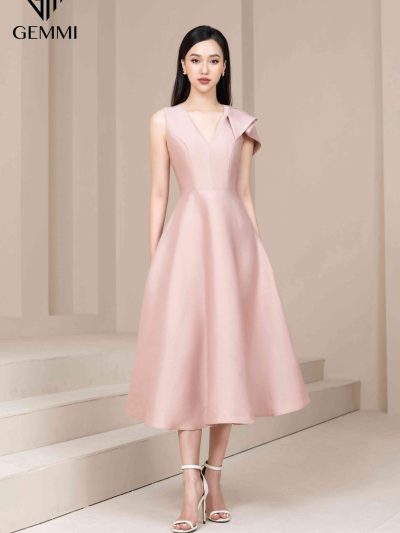 Váy đầm nữ dự tiệc lụa cao cấp thiết kế dáng xòe Gemmi fashion, DK8475