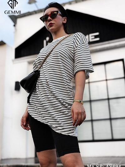Áo thun nữ cộc tay thiết kế kẻ ngang Gemmi Fashion, AS694